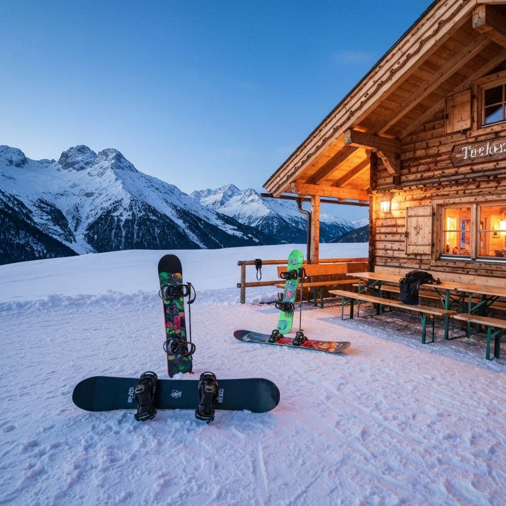 Snowboards bij berghutte